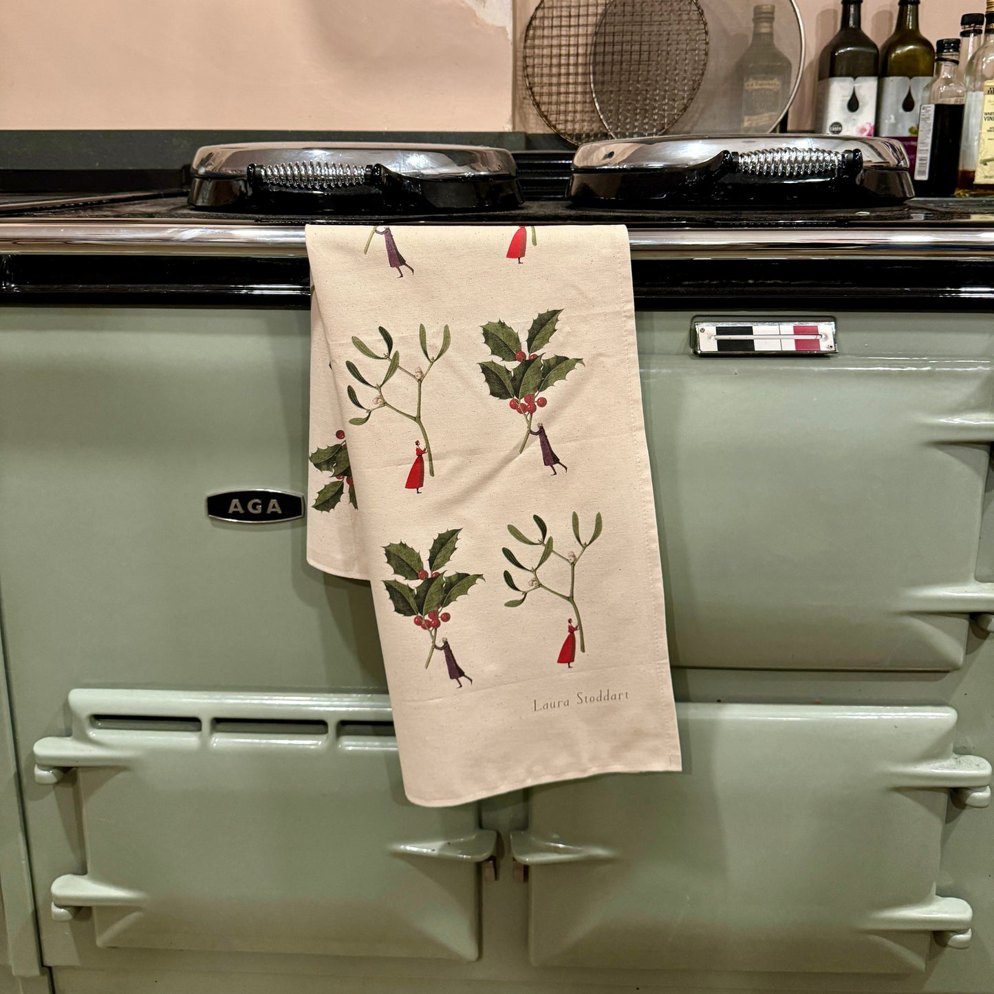 Christmas Tea Towel - Holly and Mistletoe