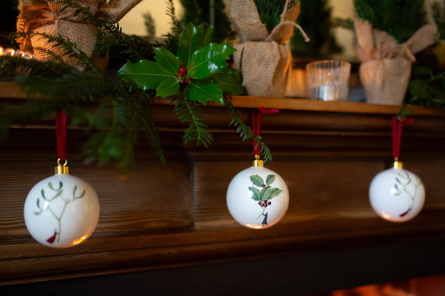 Christmas Large Bone China Bauble - Holly