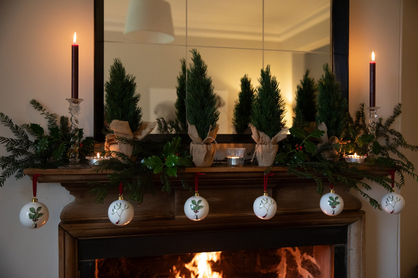 Christmas Large Bone China Bauble - Holly
