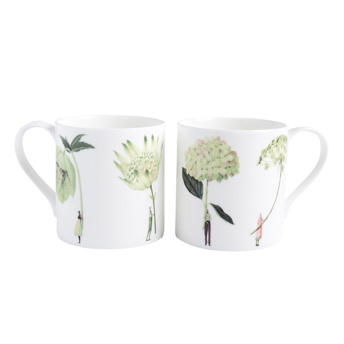 mug, bone china, green flowers, illustration, made in england