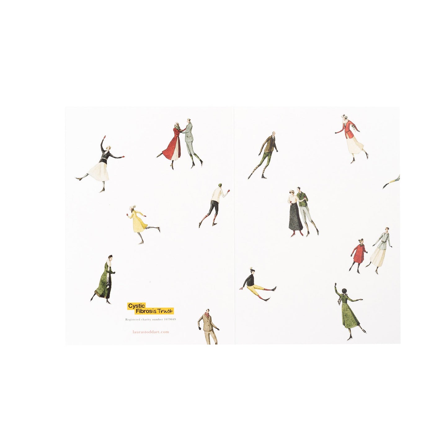 fsc paper, Christmas cards, made in england, illustration, skaters, ice skaters, christmas