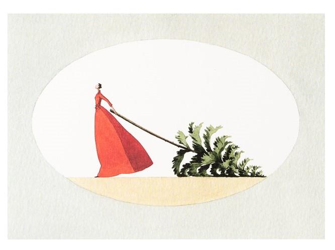 fsc paper, Christmas cards, made in england, illustration, lady, christmas tree, christmas