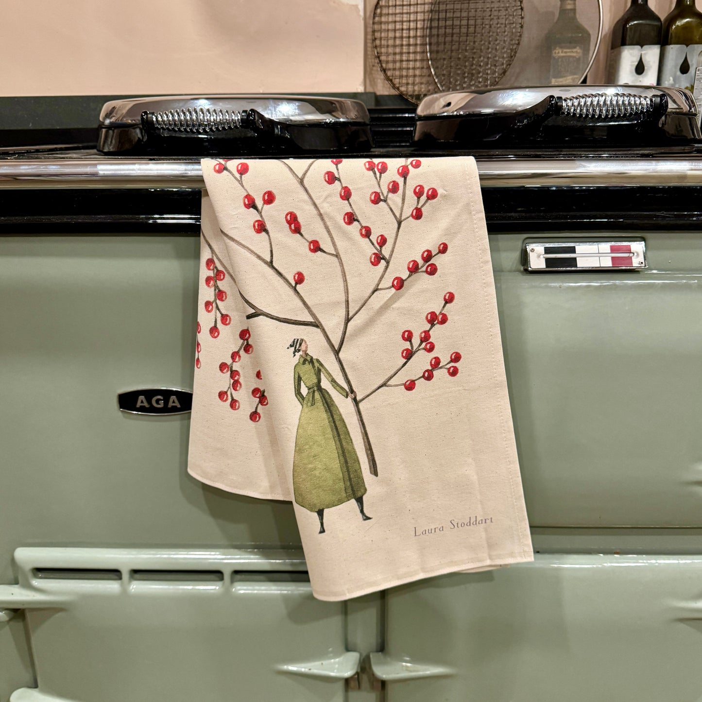 Red Berries Christmas Tea Towel