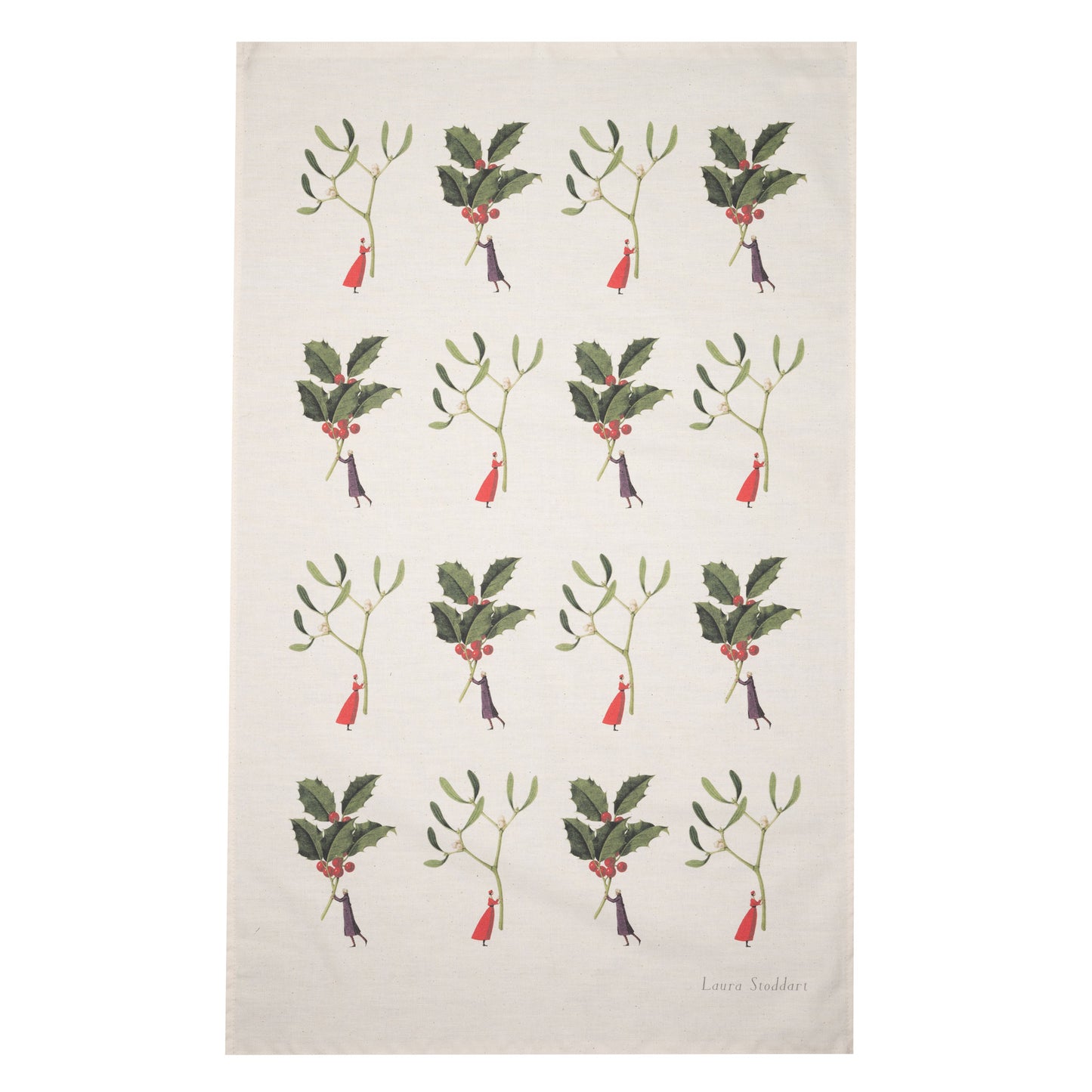 Holly and Mistletoe Christmas Tea Towel