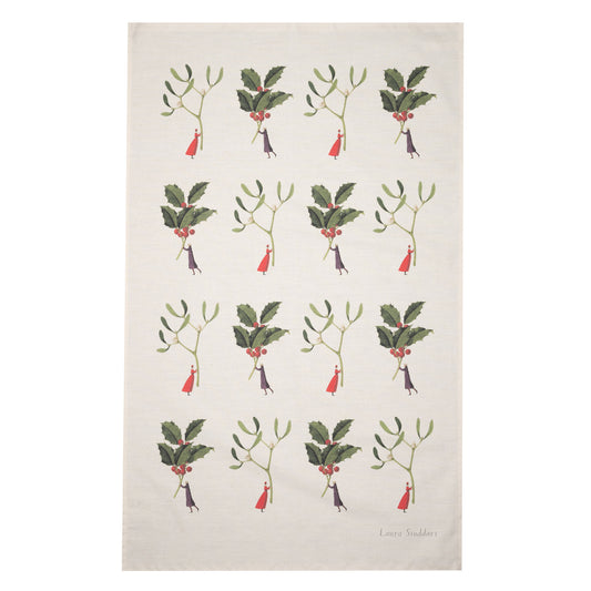 Holly and Mistletoe Christmas Tea Towel