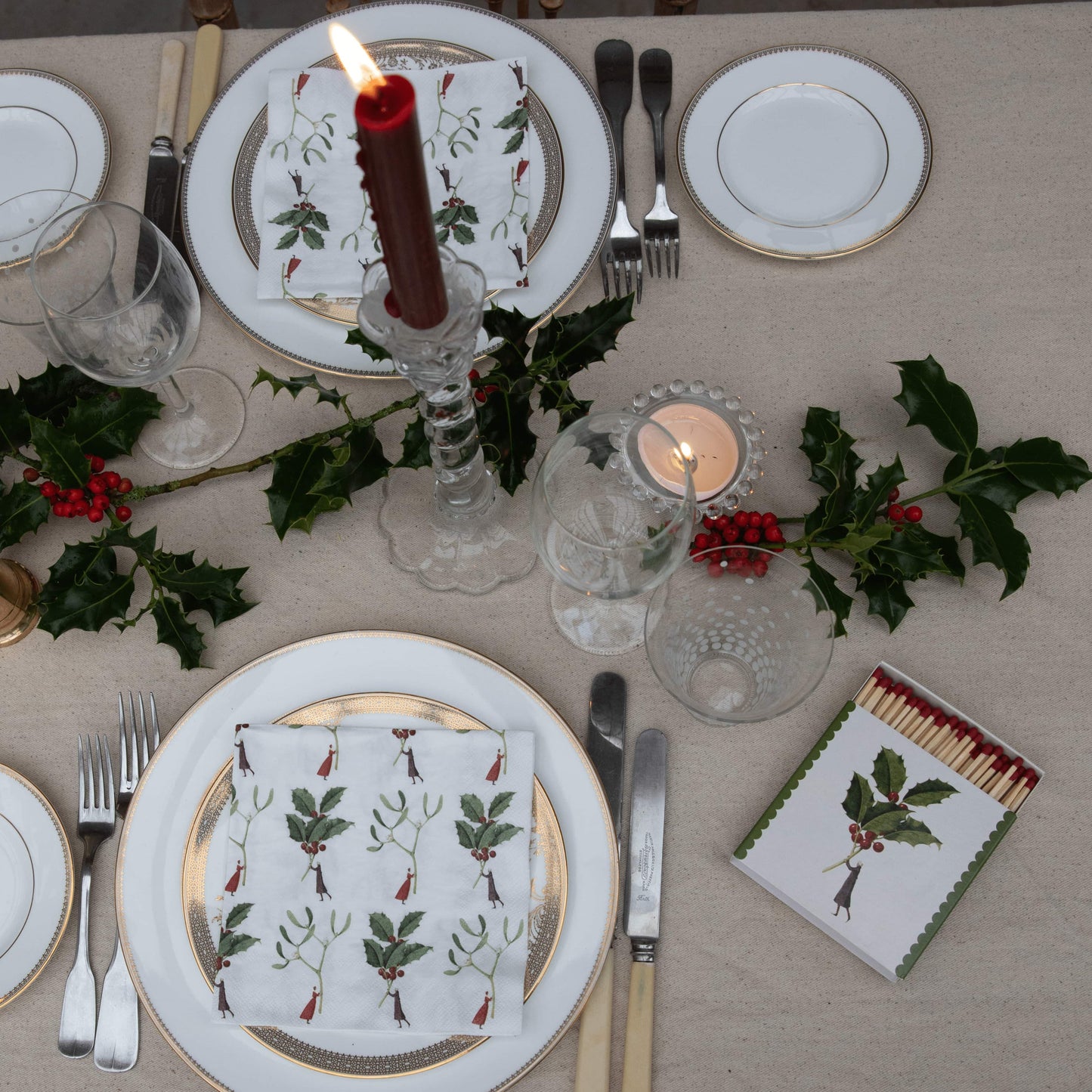 Christmas Paper Napkins - Holly & Mistletoe