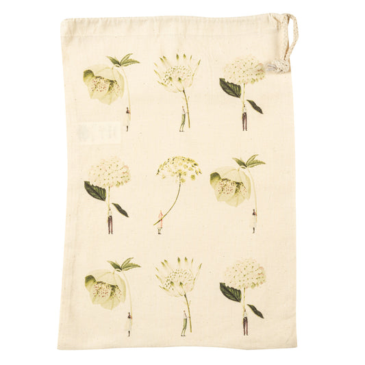 Drawstring Bag - In Bloom Green Flowers medium