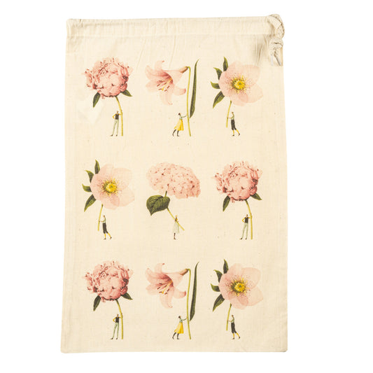 Drawstring Bag - Pink Flowers medium