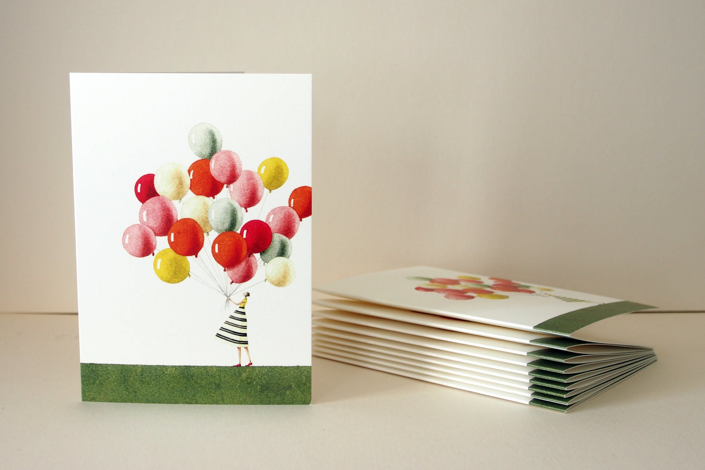 note cards, fsc paper, compostable packaging, balloons, made in England, illustration