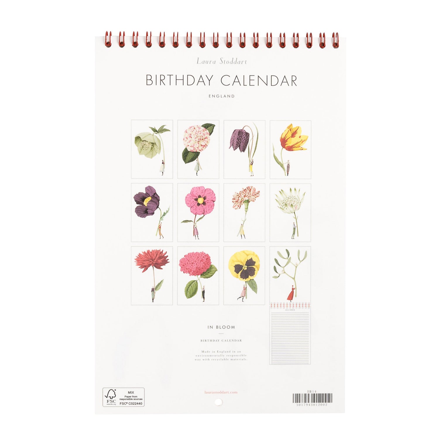 Birthday Calendar, Calendar, fsc paper, made in england, flowers, recyclable, illustration