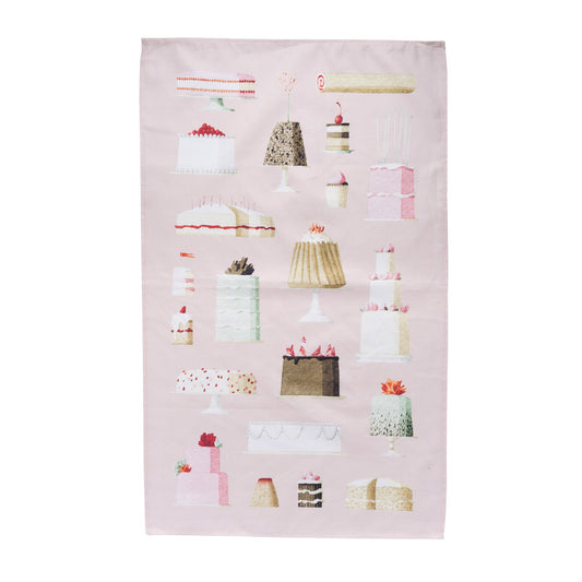 tea towel, 100% cotton, unbleached cotton, illustration, cakes, made in england