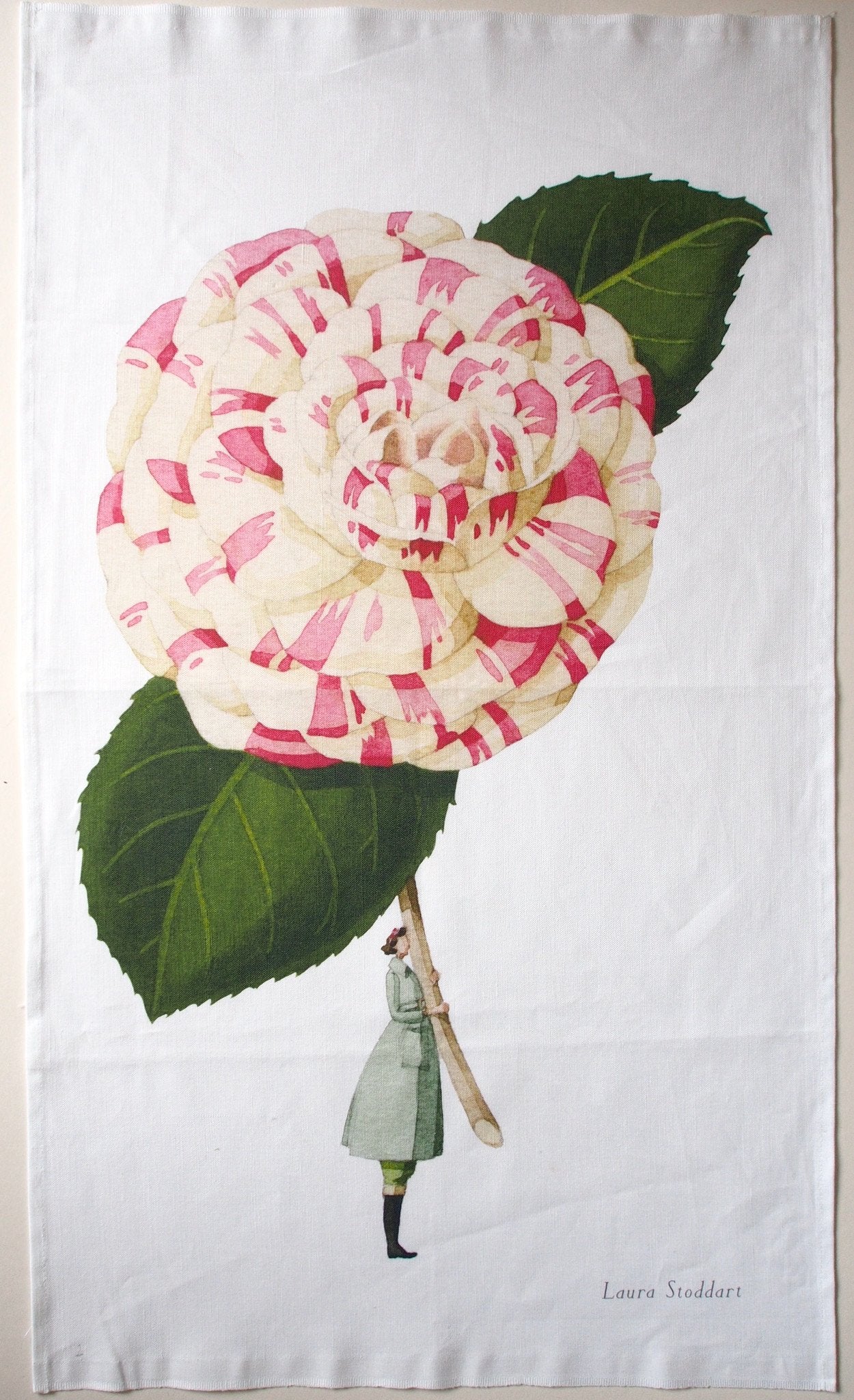tea towel, linen union, unbleached cotton, illustration, camellia, flowers, made in england
