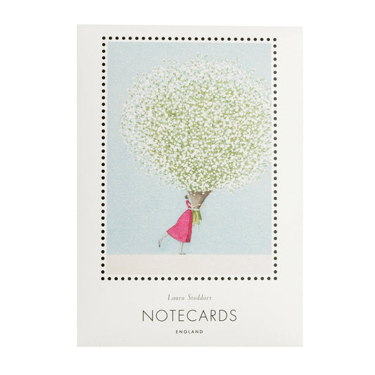 note cards, fsc paper, compostable packaging, flowers, baby's breath, made in England, illustration