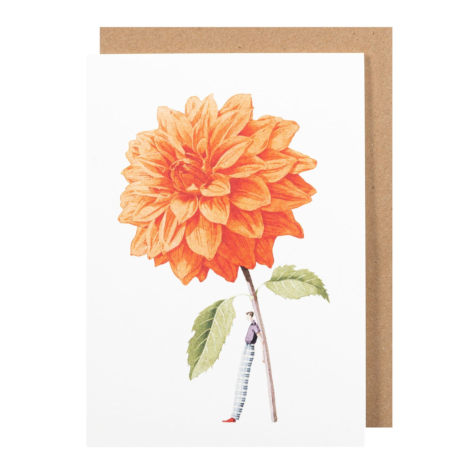 environmentally sustainable paper, compostable packaging, recycled paper, made in england, illustration, dahlia, orange dahlia