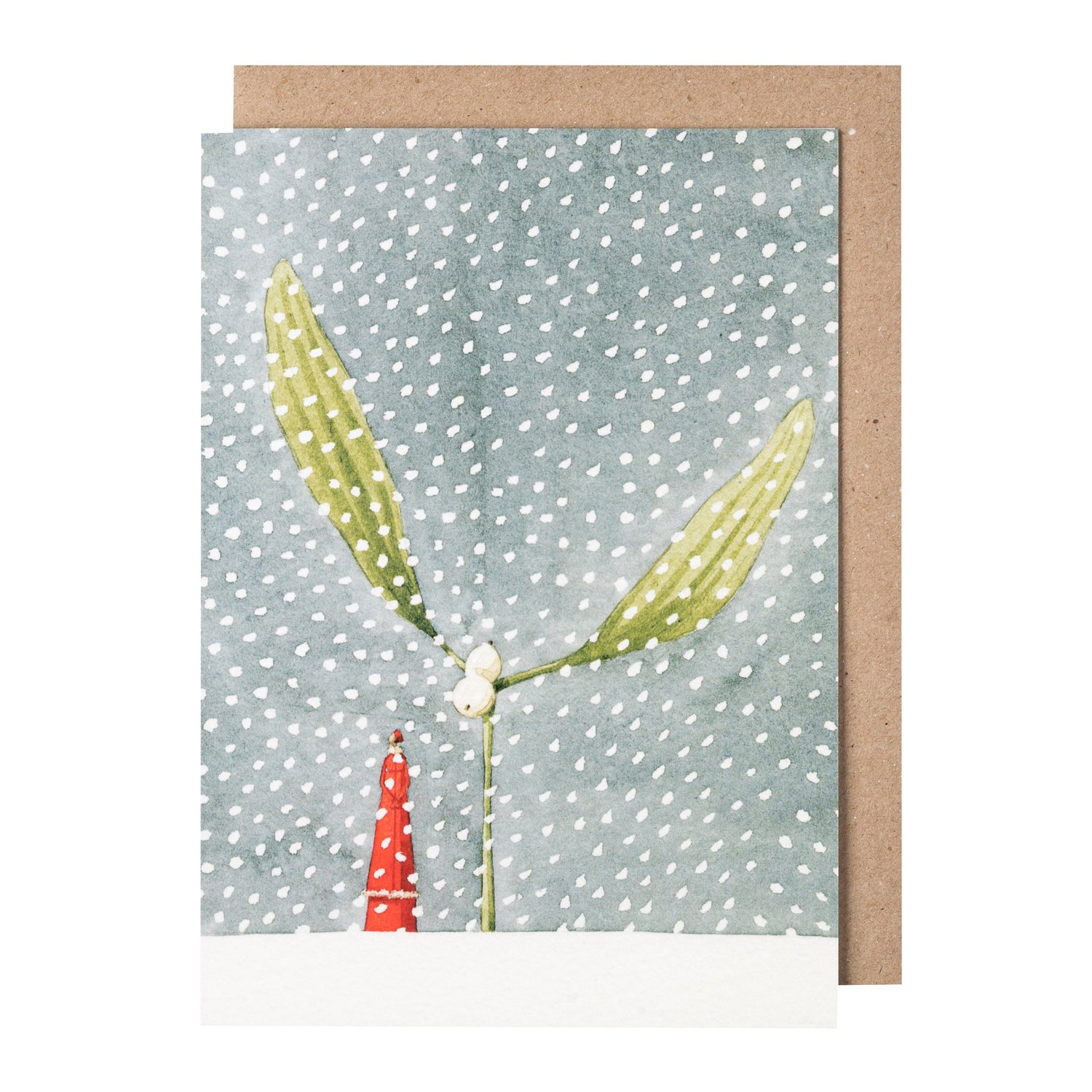 environmentally sustainable paper, compostable packaging, recycled paper, made in england, illustration, mistletoe, snow, christmas