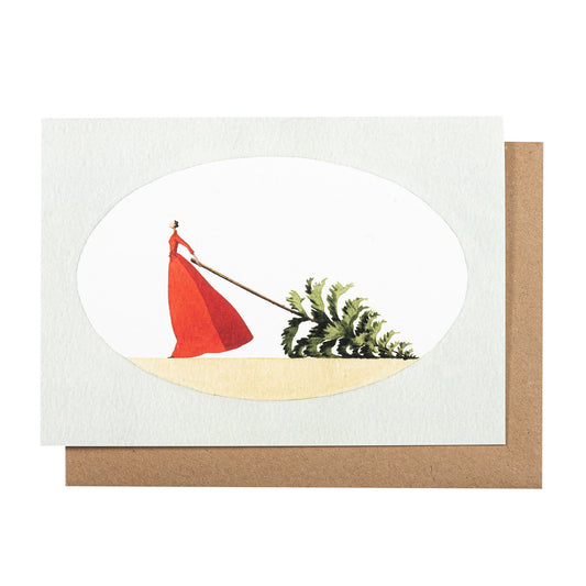 environmentally sustainable paper, compostable packaging, recycled paper, made in england, illustration, christmas tree, lady, christmas