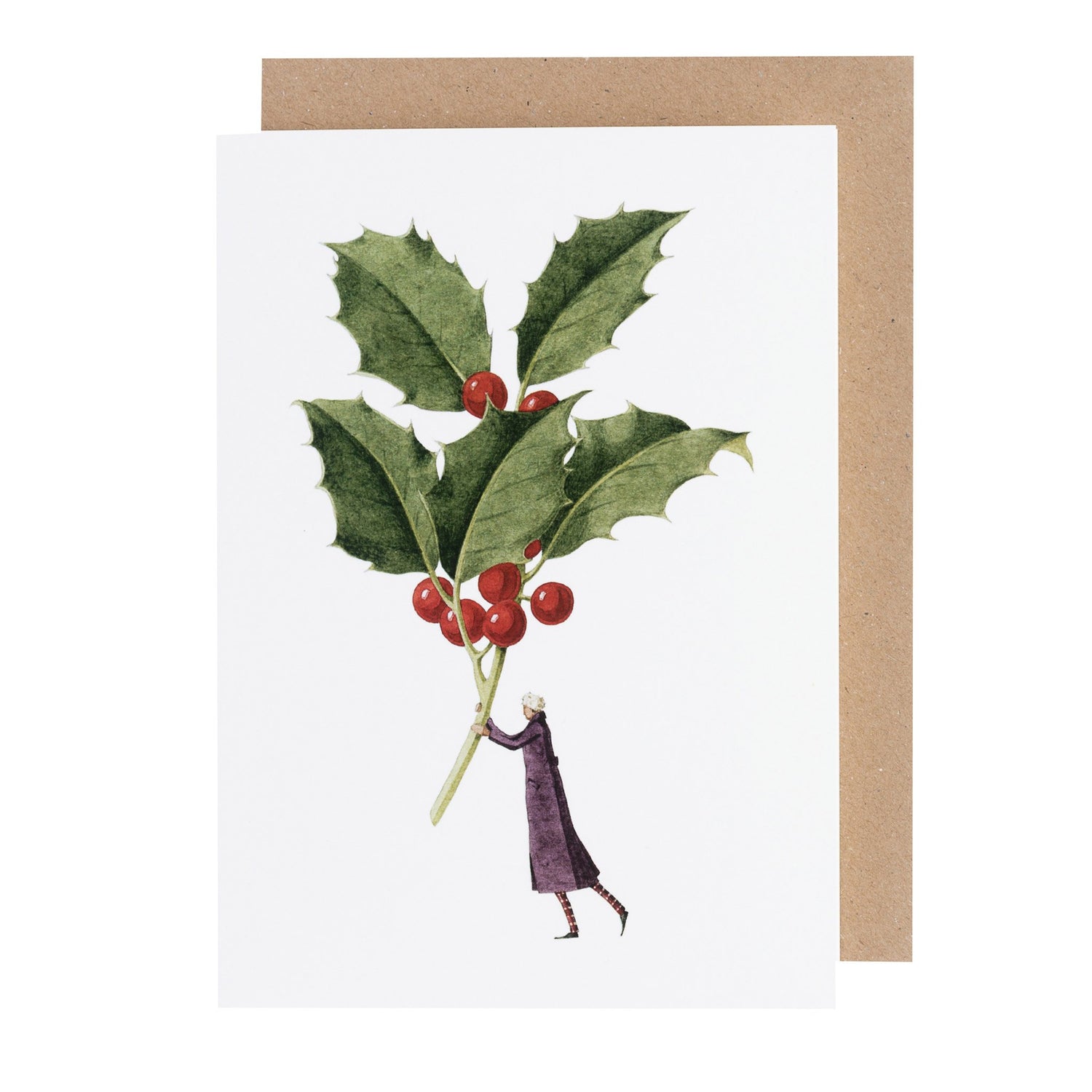 environmentally sustainable paper, compostable packaging, recycled paper, made in england, illustration, holly, christmas