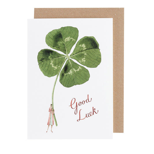 environmentally sustainable paper, compostable packaging, recycled paper, made in england, illustration, good luck, clover, lady