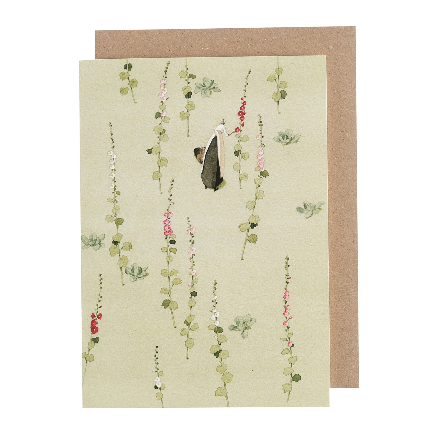 environmentally sustainable paper, compostable packaging, recycled paper, made in england, illustration, hollyhocks, flowers