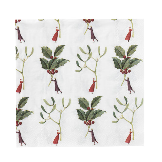 Happy Christmas - Holly & Mistletoe paper napkins