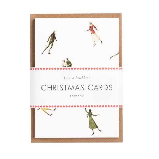 fsc paper, Christmas cards, made in england, illustration, skaters, ice skaters, christmas