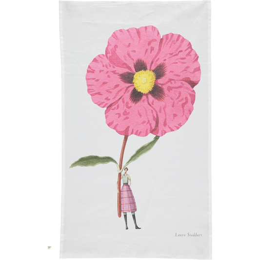 tea towel, linen union, unbleached cotton, illustration, cistus, flowers, made in england