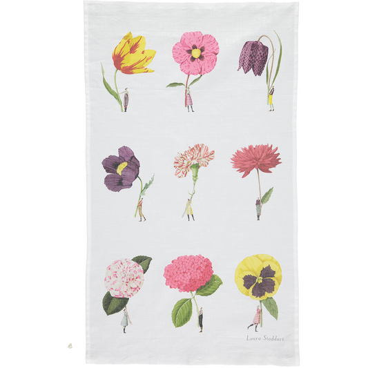 tea towel, linen union, unbleached cotton, illustration, flowers, made in england