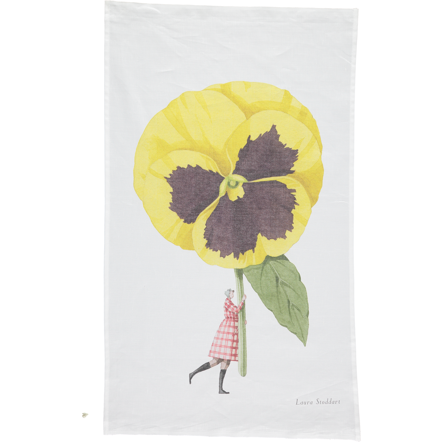 tea towel, linen union, unbleached cotton, illustration, pansy, flowers, made in england
