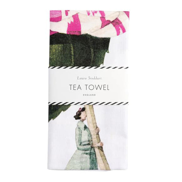 tea towel, linen union, unbleached cotton, illustration, camellia, flowers, made in england