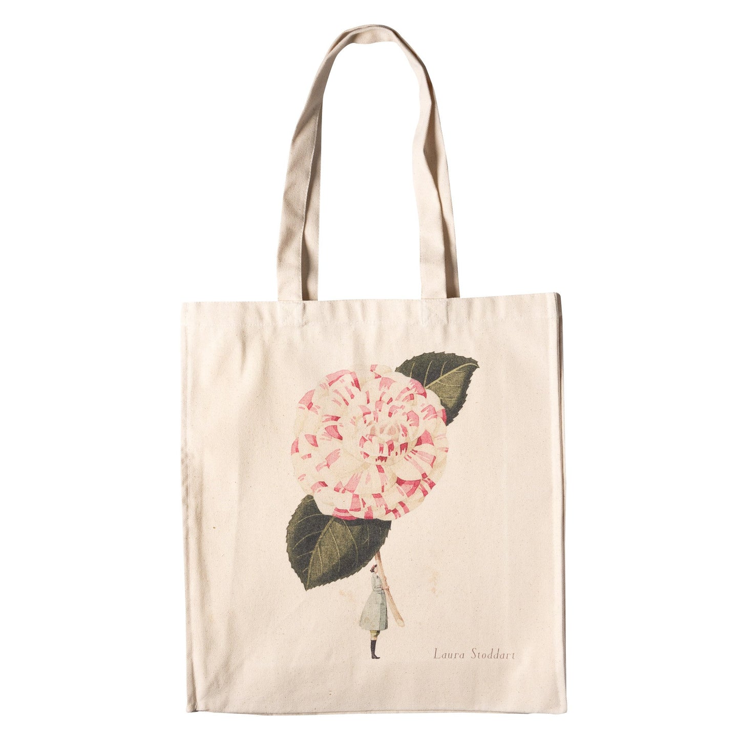 heavyweight cotton bag, made in England, illustration, unbleached cotton, flowers, camellia, bag