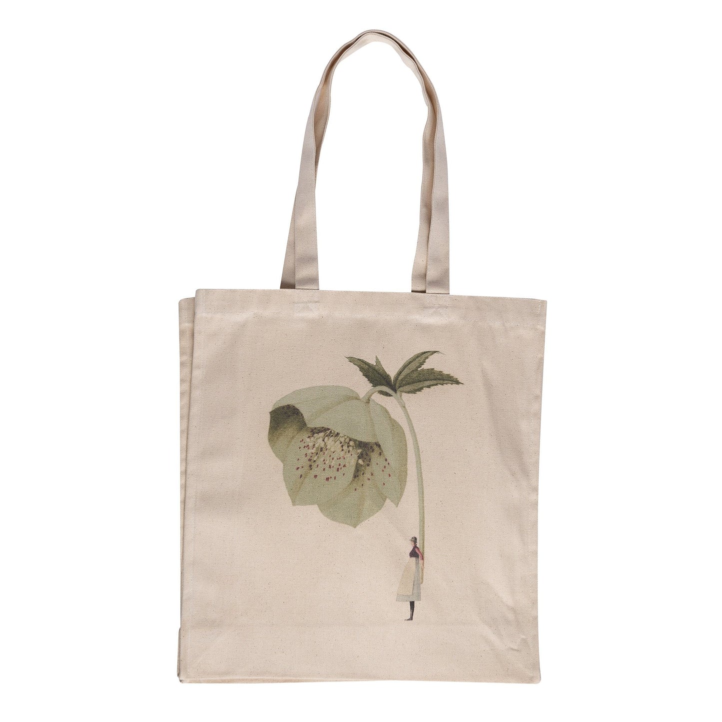 heavyweight cotton bag, made in England, illustration, unbleached cotton, green flowers, hellebore, bag