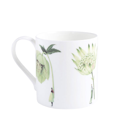 mug, bone china, green flowers, illustration, made in england
