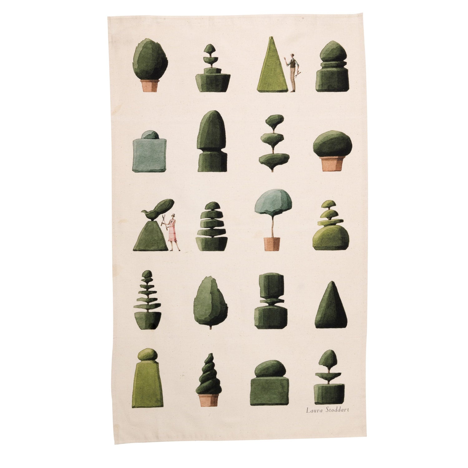 tea towel, natural cotton, 100% cotton, unbleached cotton, illustration, topiary, made in england