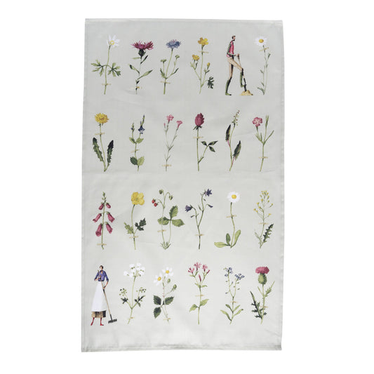 tea towel, linen union, unbleached cotton, illustration, wild flowers, flowers, made in england